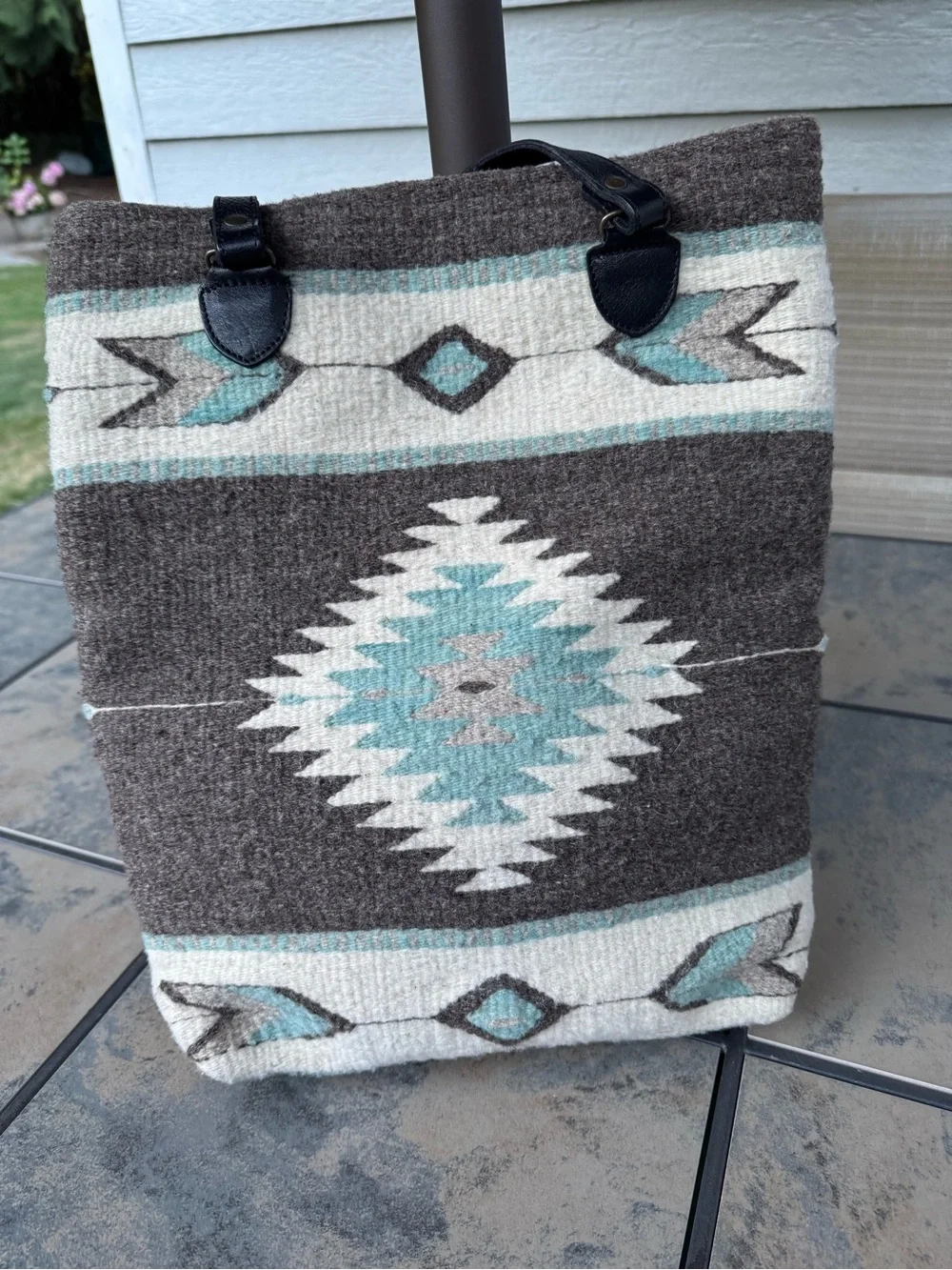 MZ Fairtrade Wool Tote/Shoulder Bag with Leather Handles made in Oaxaca, Mexico